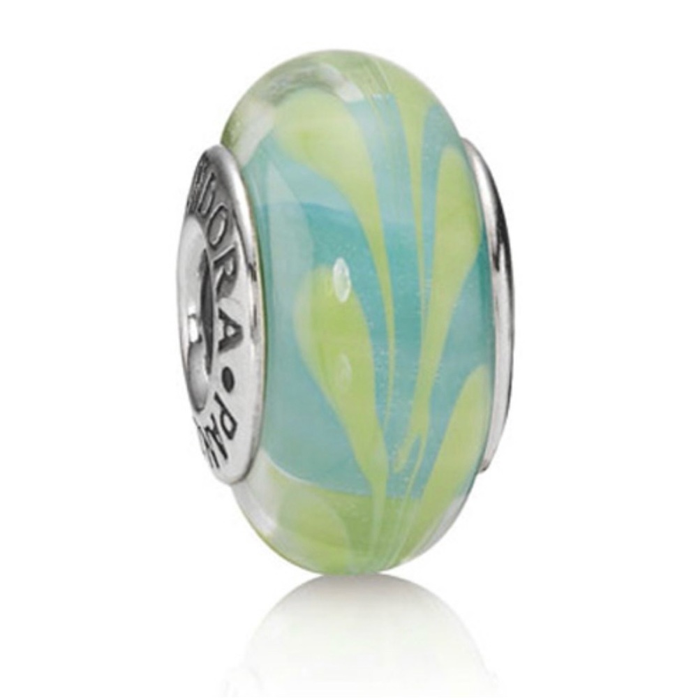 Authentic Pandora Retired Aqua/Green Swirl Murano Glass 925 Ale Charm